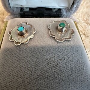 Sterling Silver Floral Earrings with Turquoise Accents